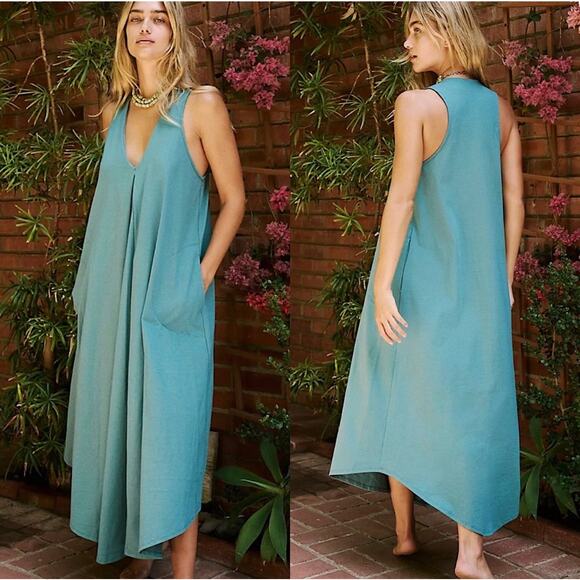 Free‎ People FP Beach Women's Luisa White Pleated Sleeveles Midi Dress Sz Small - Picture 5 of 12